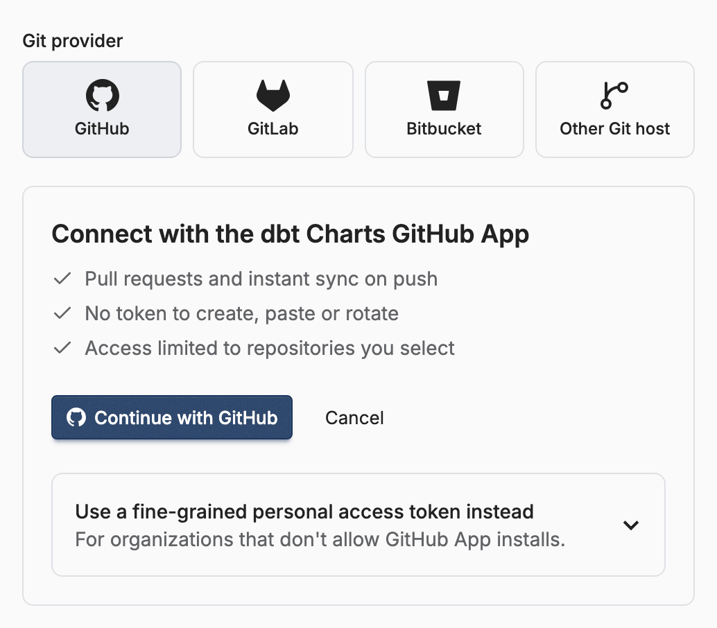 Connecting a repository: Cloud hands off to GitHub, which decides which repositories you administer